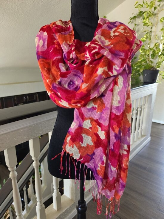 Unbranded Accessories - Women's Floral Rectangle Scarf w/ Fringe Pink Purple Red Orange White 72x26